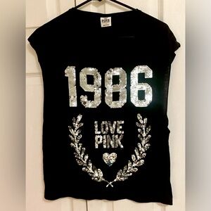 Pink Victoria's Secret Black 1986 Short Sleeve T-Shirt